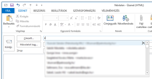 Outlook automatikus kiegészítés