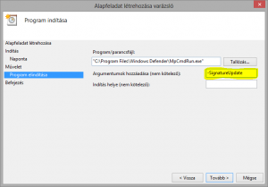 Frissítési argumentum megadása
